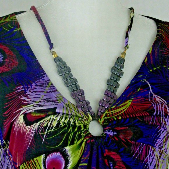 My Collection Sleeveless Dress Feather Pattern Blk - Picture 5 of 16